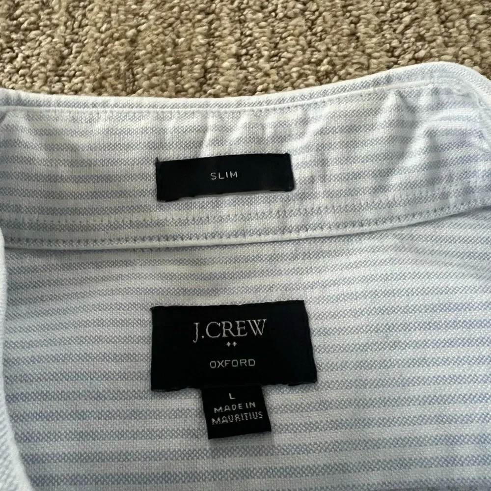 J. Crew Light Blue Collared Striped Oxford Slim Button Down Shirt
